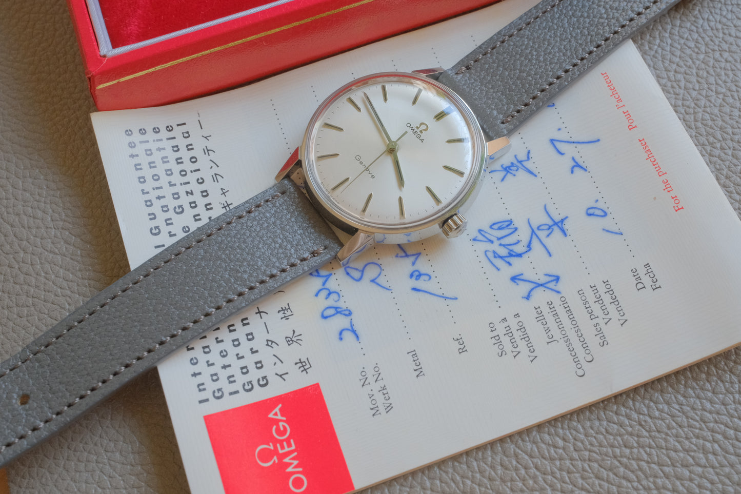 OMEGA Geneve ref.130.011SP manual cal.601 c.1969 guarantee box