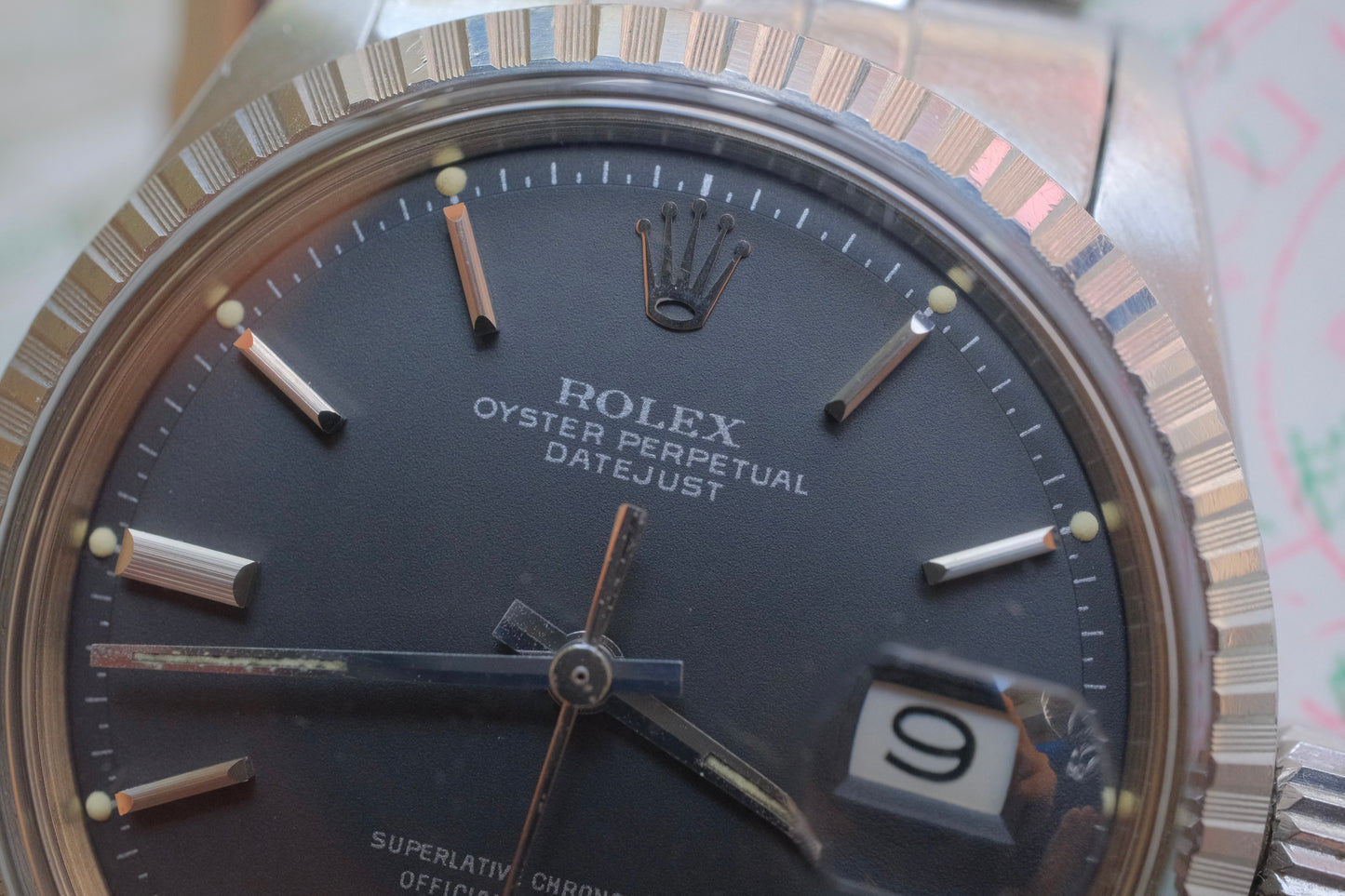 ROLEX DATE JUST 1969年マットブラック修理保証書付き