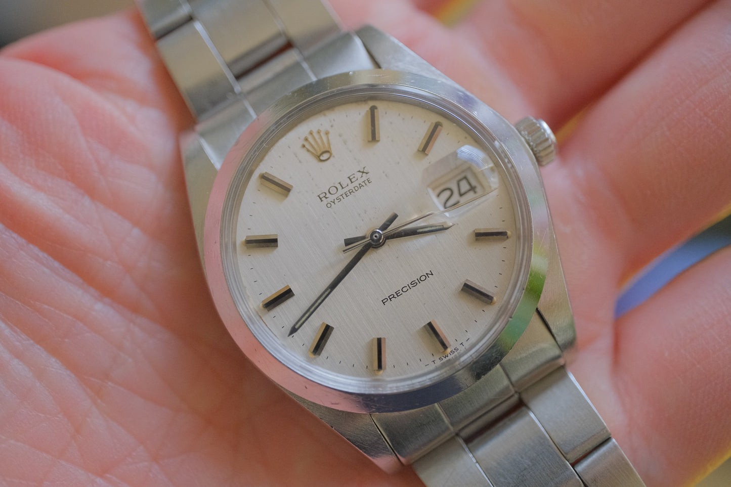ROLEX Oysterdate ref.6694 manual cal.1225 c.1972 Silver Satin with Bracelet Ref.7835 (Full Links)