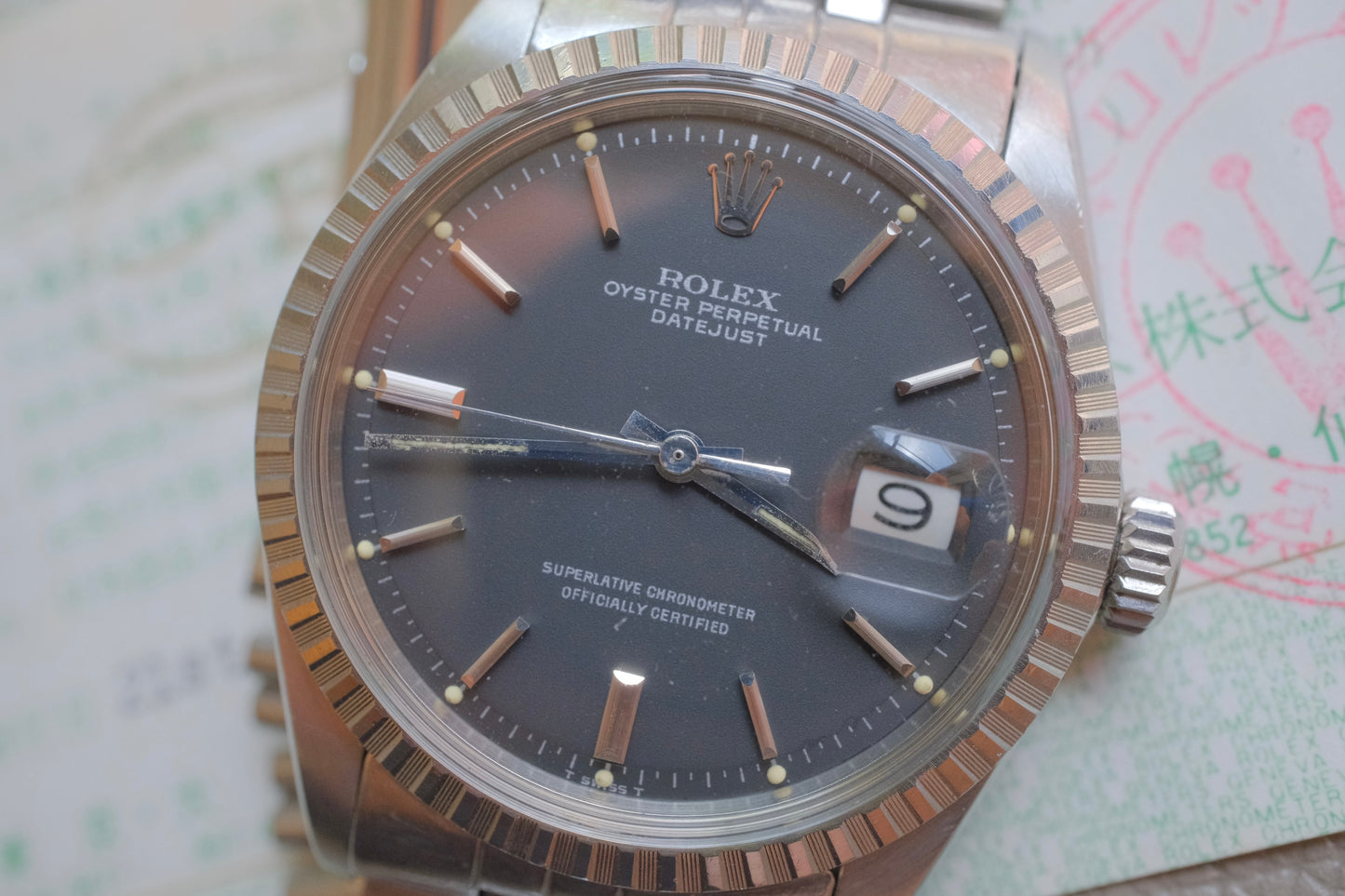 ROLEX DATE JUST 1969年マットブラック修理保証書付き